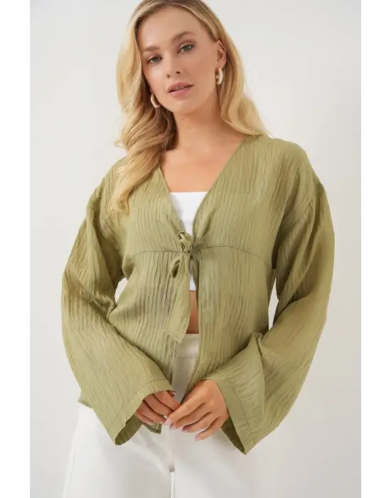 Önü Bağcıklı Bluz 952 - Çağla