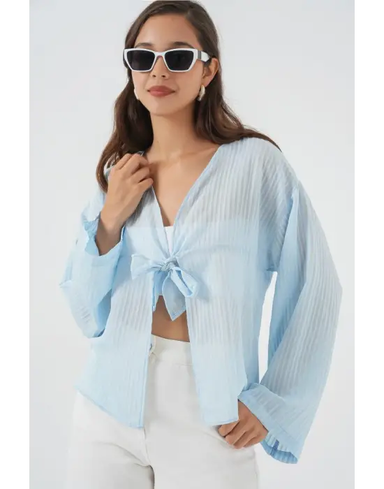 Önü Bağcıklı Bluz 952 - Mavi