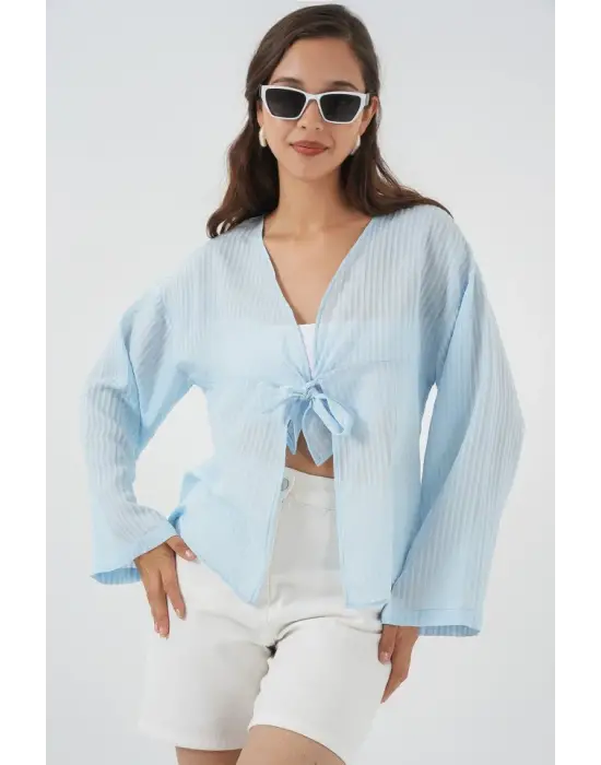 Önü Bağcıklı Bluz 952 - Mavi