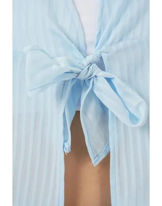 Önü Bağcıklı Bluz 952 - Mavi