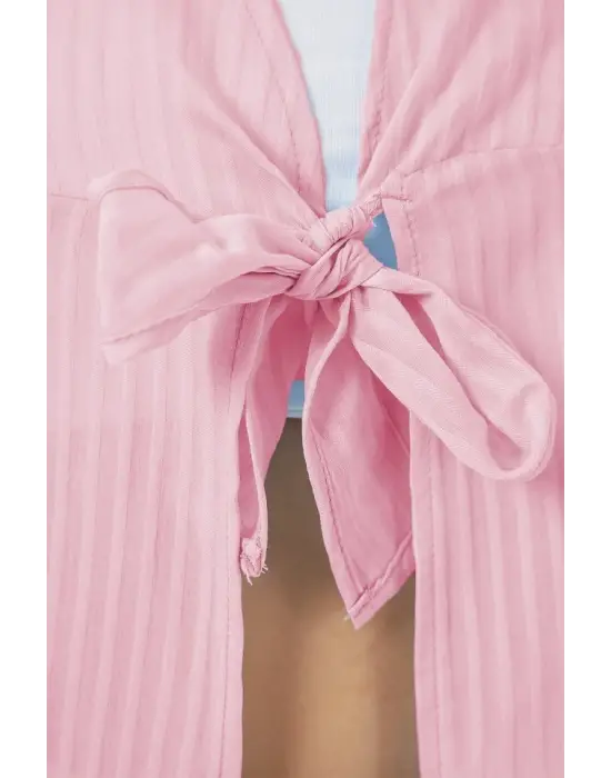 Önü Bağcıklı Bluz 952 - Pudra