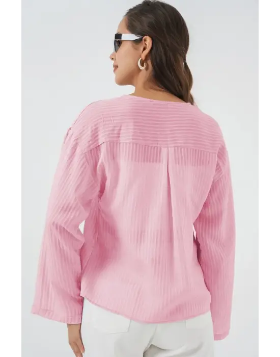 Önü Bağcıklı Bluz 952 - Pudra
