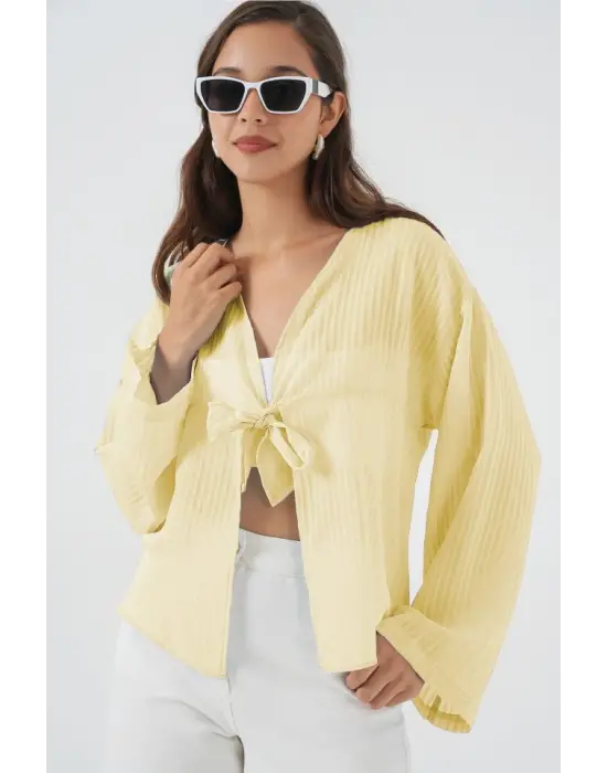 Önü Bağcıklı Bluz 952 - Sarı