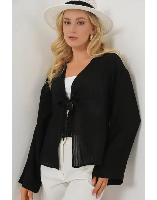 Önü Bağcıklı Bluz 952 - Siyah
