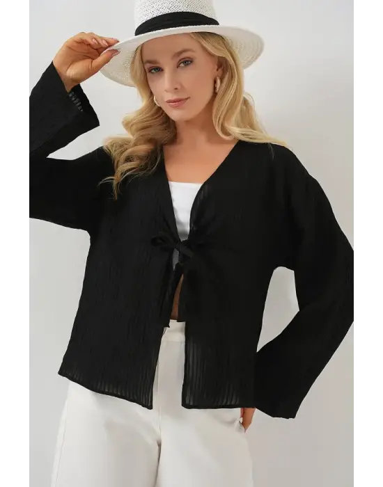 Önü Bağcıklı Bluz 952 - Siyah