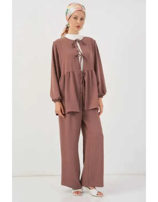 Önü Bağcıklı Tunik Pantolon İkili Takım 6744 - D.Gül Kurusu