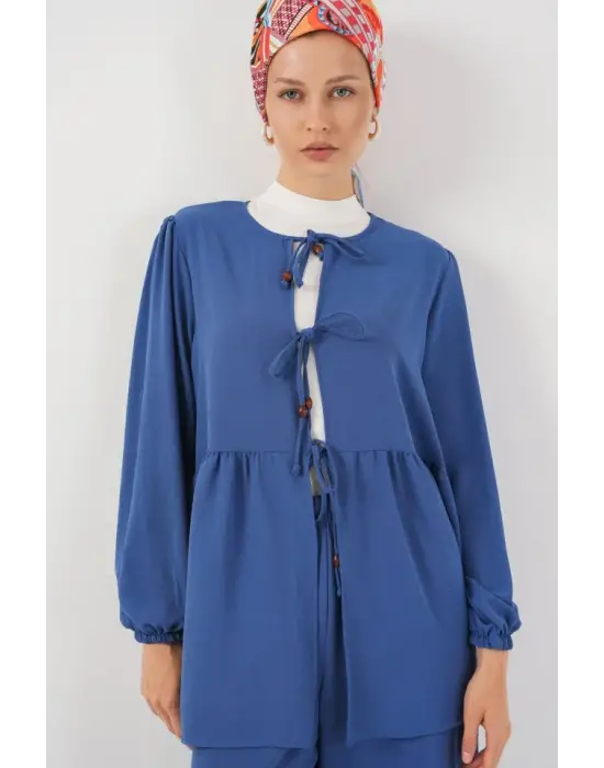 Önü Bağcıklı Tunik Pantolon İkili Takım 6744 - İndigo