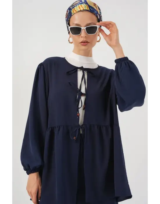 Önü Bağcıklı Tunik Pantolon İkili Takım 6744 - Lacivert