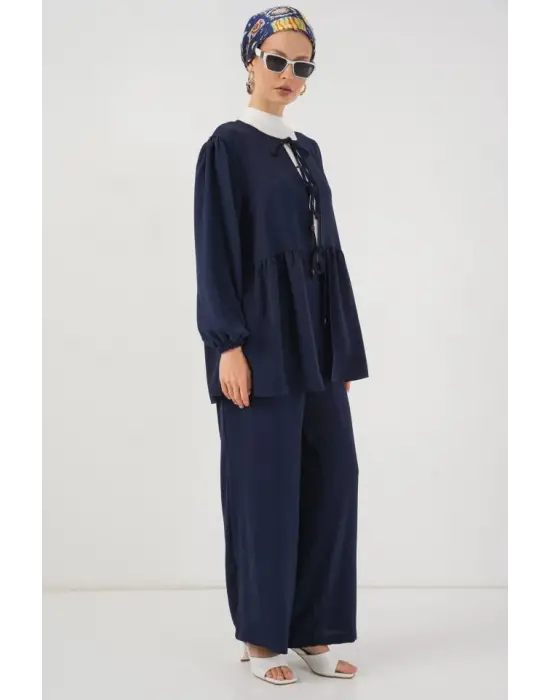 Önü Bağcıklı Tunik Pantolon İkili Takım 6744 - Lacivert