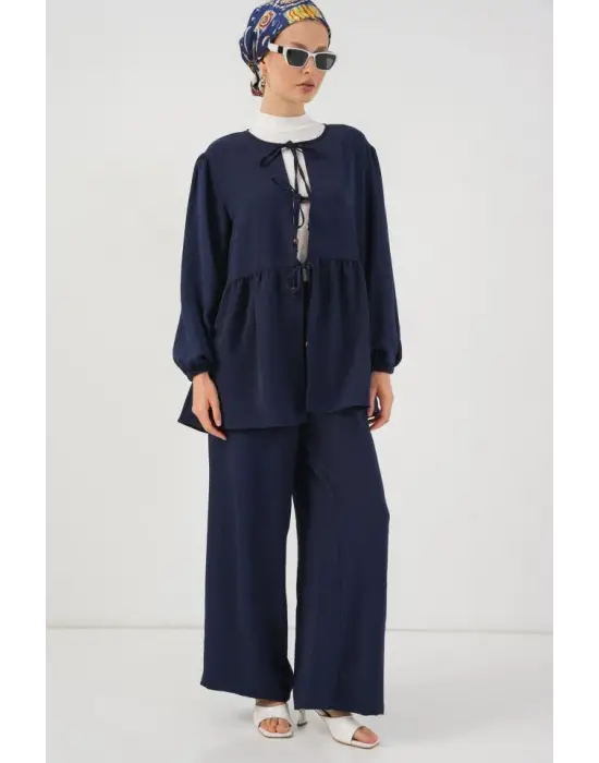 Önü Bağcıklı Tunik Pantolon İkili Takım 6744 - Lacivert
