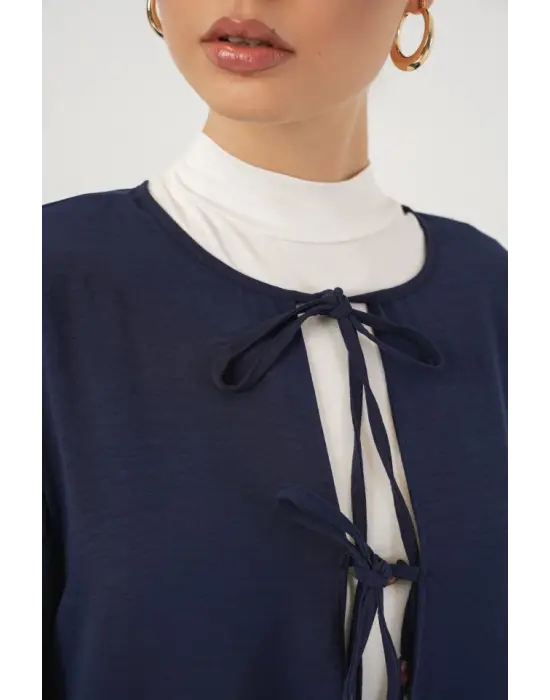 Önü Bağcıklı Tunik Pantolon İkili Takım 6744 - Lacivert