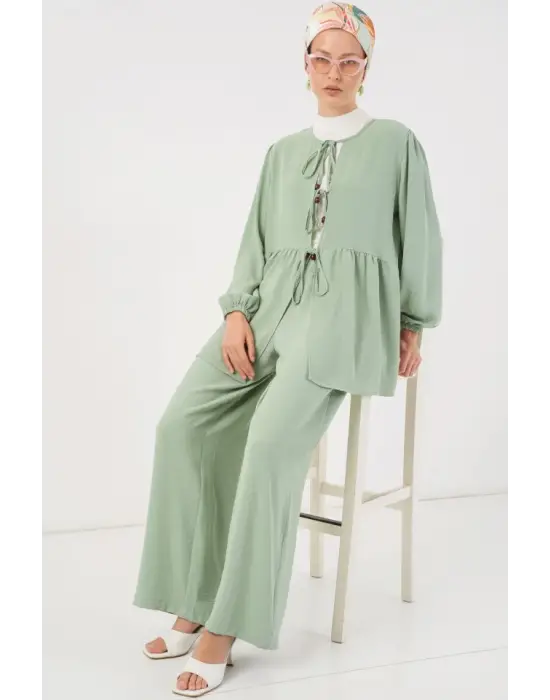 Önü Bağcıklı Tunik Pantolon İkili Takım 6744 - Mint