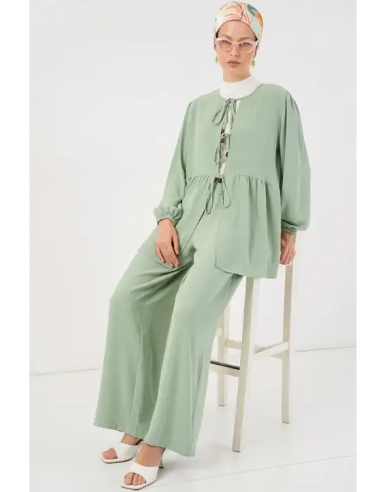 Önü Bağcıklı Tunik Pantolon İkili Takım 6744 - Mint