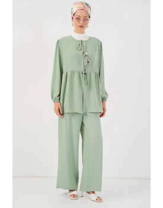 Önü Bağcıklı Tunik Pantolon İkili Takım 6744 - Mint