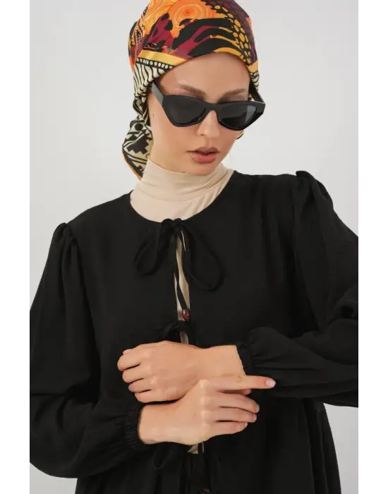 Önü Bağcıklı Tunik Pantolon İkili Takım 6744 - Siyah