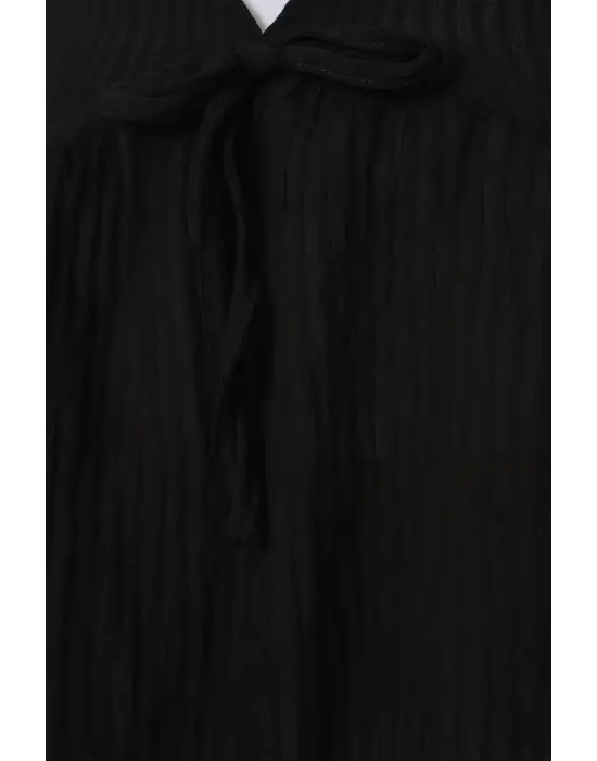 Önü Bağcıklı Uzun Kol Bluz 946 - Siyah