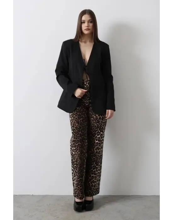 Önü Bağlamalı Blazer Ceket - Siyah