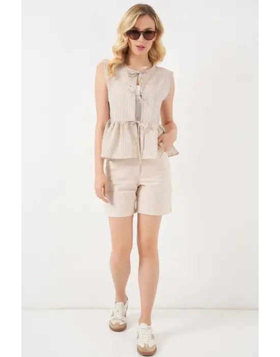 Önü Bağlamalı Bluz 961 - Bisküvi