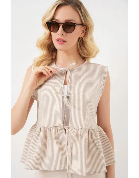 Önü Bağlamalı Bluz 961 - Bisküvi