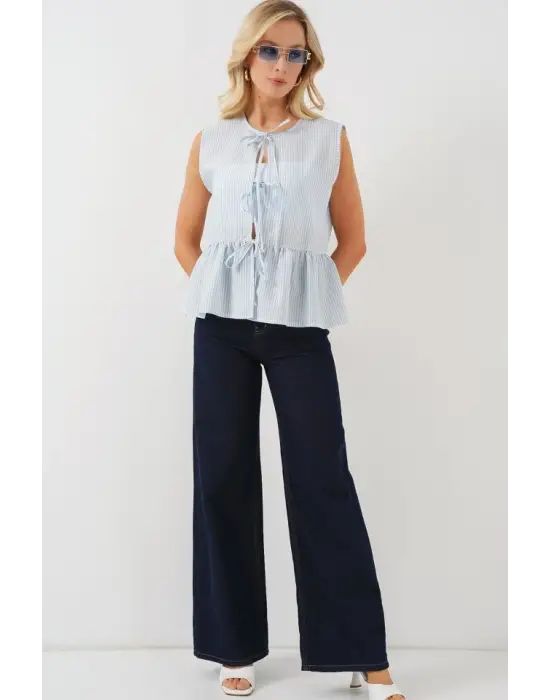 Önü Bağlamalı Bluz 961 - Mavi