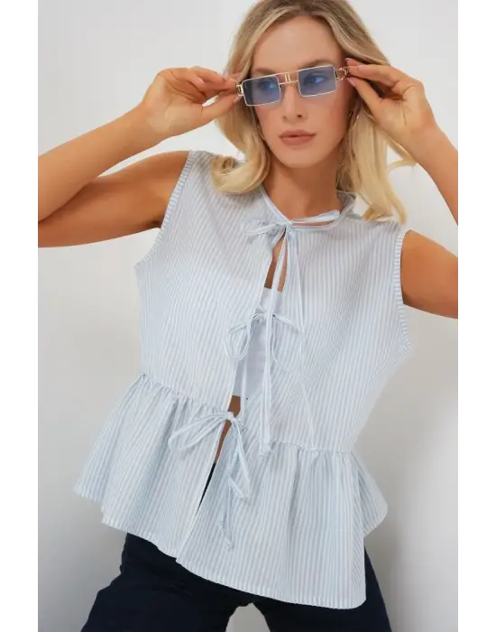 Önü Bağlamalı Bluz 961 - Mavi