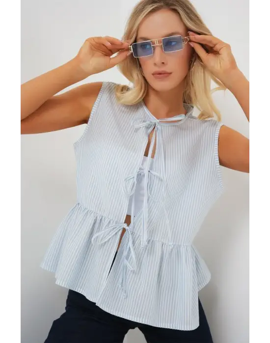 Önü Bağlamalı Bluz 961 - Mavi