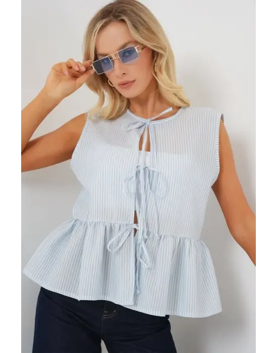 Önü Bağlamalı Bluz 961 - Mavi