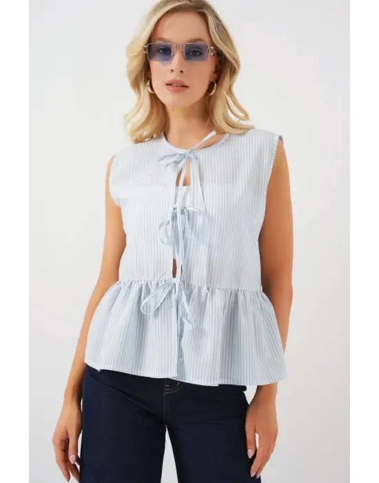 Önü Bağlamalı Bluz 961 - Mavi