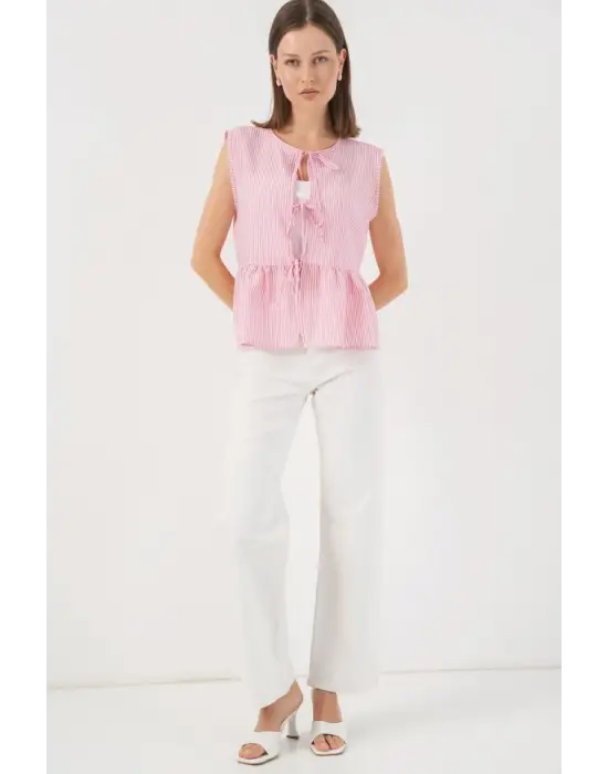 Önü Bağlamalı Bluz 961 - Pembe