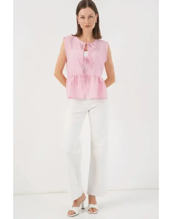 Önü Bağlamalı Bluz 961 - Pembe