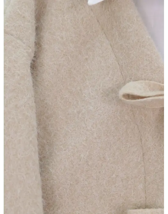 Önü Bağlamalı Kırçıllı Kaşe Ceket Bej