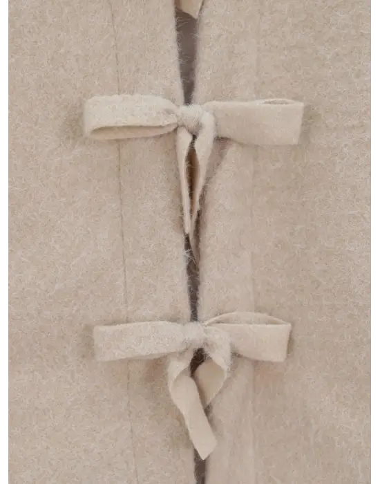 Önü Bağlamalı Kırçıllı Kaşe Ceket -Bej