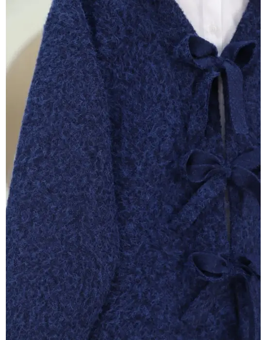 Önü Bağlamalı Kırçıllı Kaşe Ceket -Laci