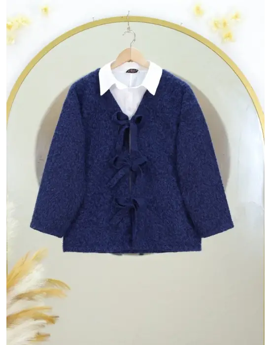 Önü Bağlamalı Kırçıllı Kaşe Ceket Laci