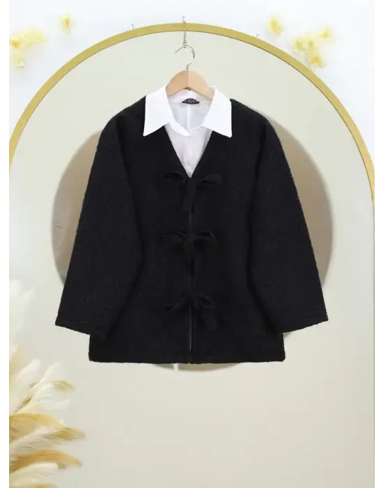 Omarı Şık Siyah Kırçıllı Kaşe Ceket