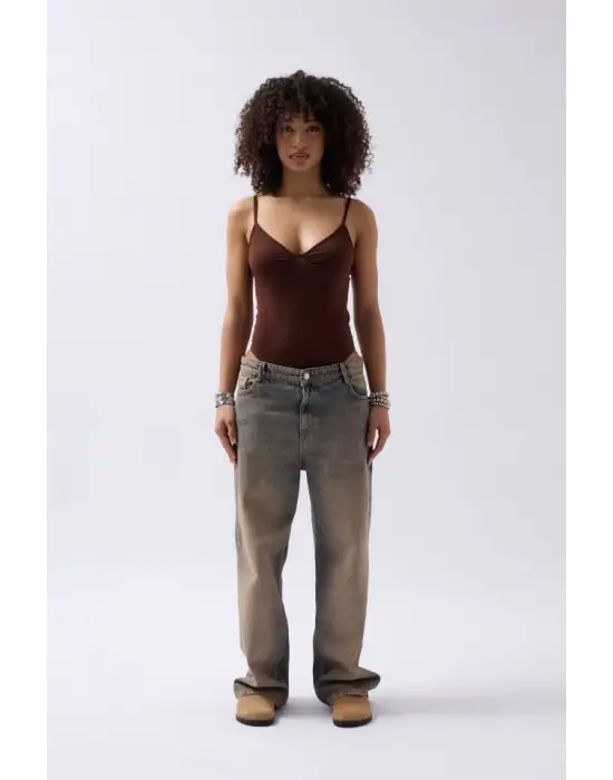 Önü Büzgülü Askılı Bodysuit