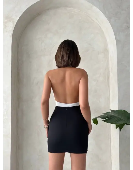 Önü büzgülü etek siyah s24222