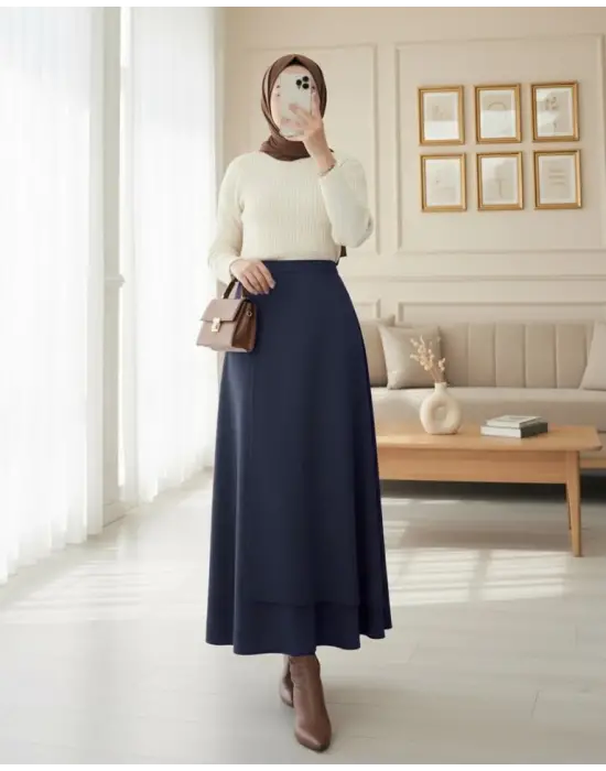 Önü Çapraz Çift Katlı   Etek  -Laci