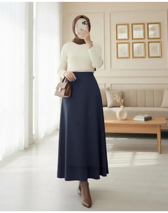 Önü Çapraz Çift Katlı Scuba Etek  -Laci