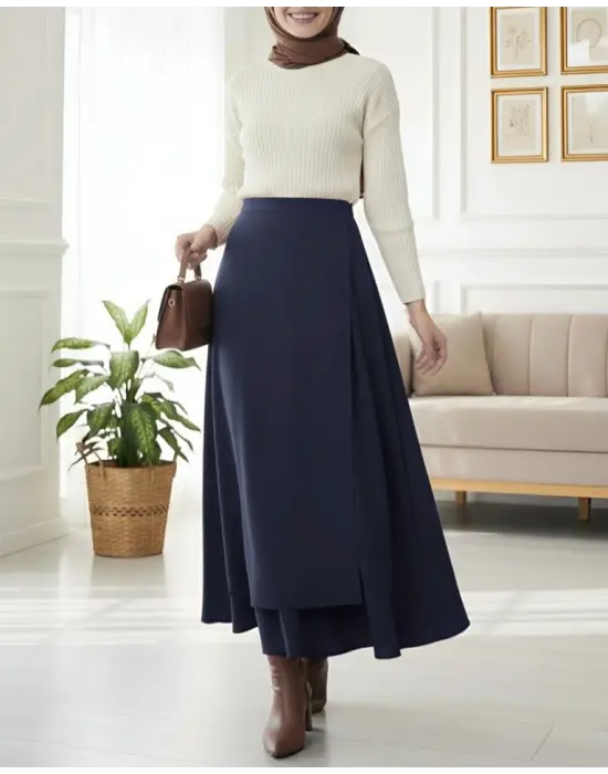 Önü Çapraz Çift Katlı   Etek  -Laci