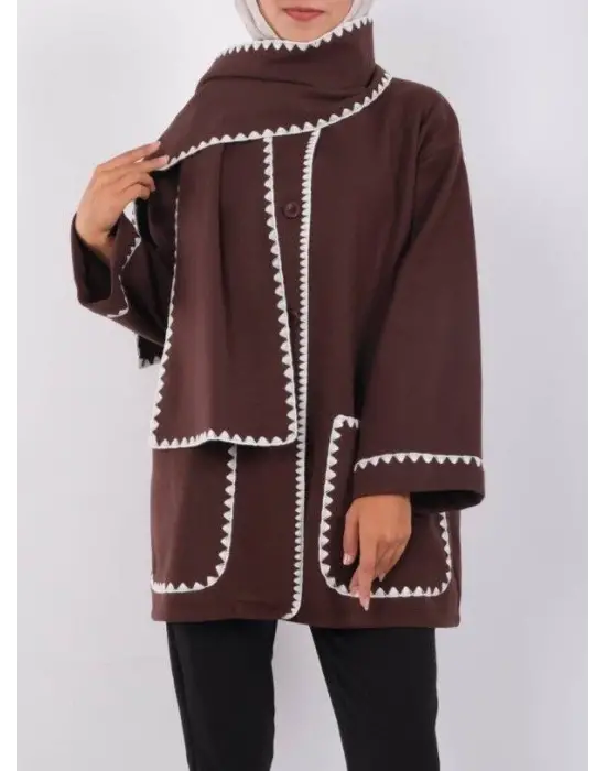 Kahve Düğmeli Atkılı Cepli Ceket