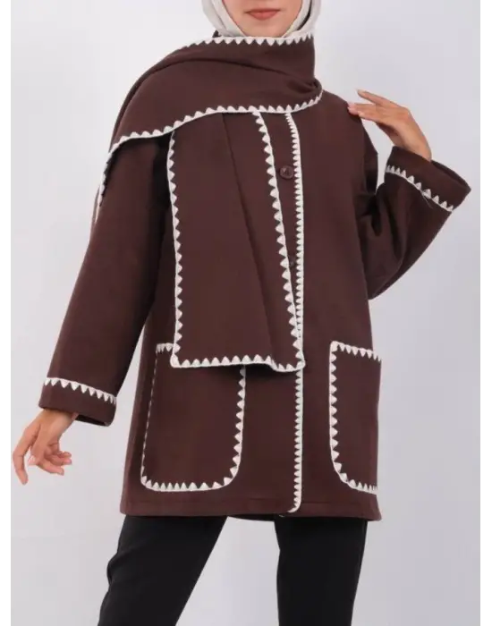 Kahve Düğmeli Atkılı Cepli Ceket