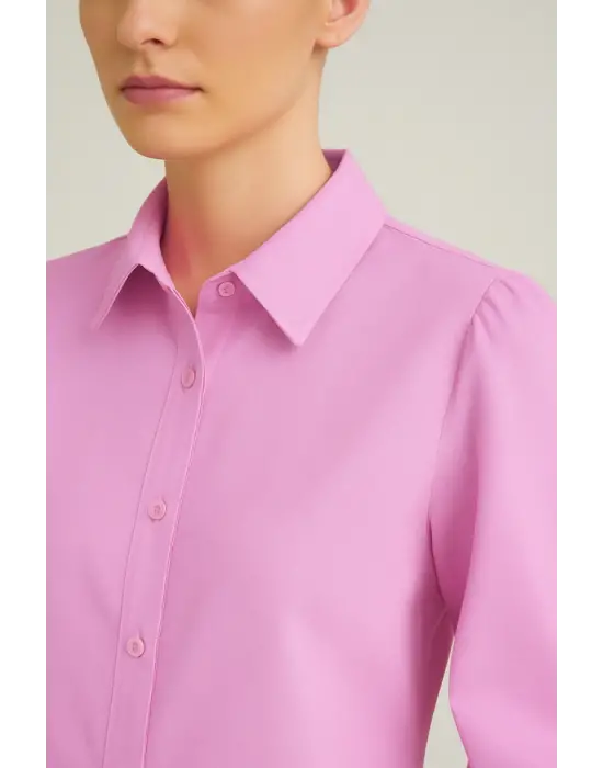 Omarı Elegan Pembe Düğmeli Klasik Gömlek