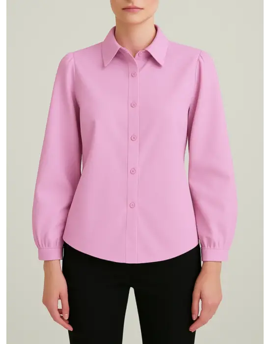 Omarı Elegan Pembe Düğmeli Klasik Gömlek