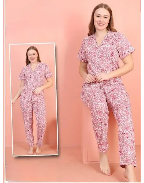 Omarı Rahat ve Şık Düğmeli V Yaka Pijama Takımı