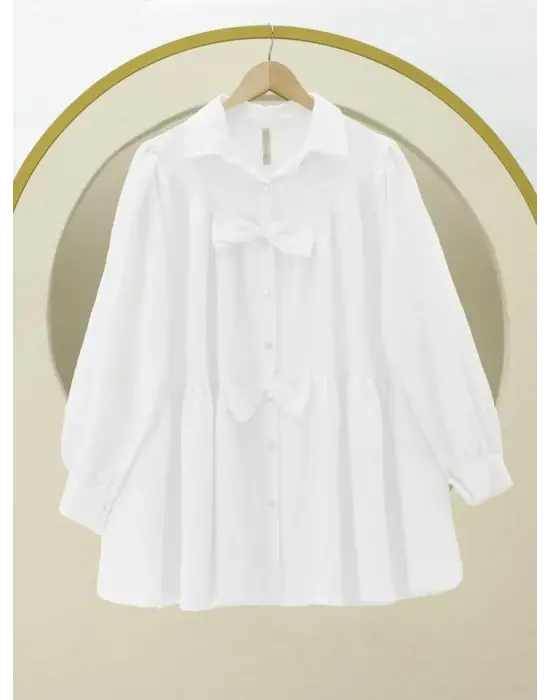 Omarı Şık Fiyonk Detaylı Beyaz Gömlek