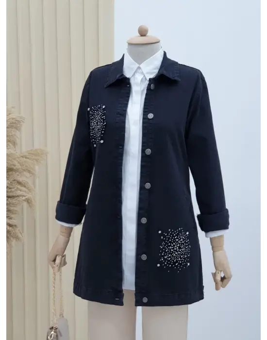 Omarı Siyah Kot Ceket Çift Cep Detayıyla Şıklığı Yakalayın