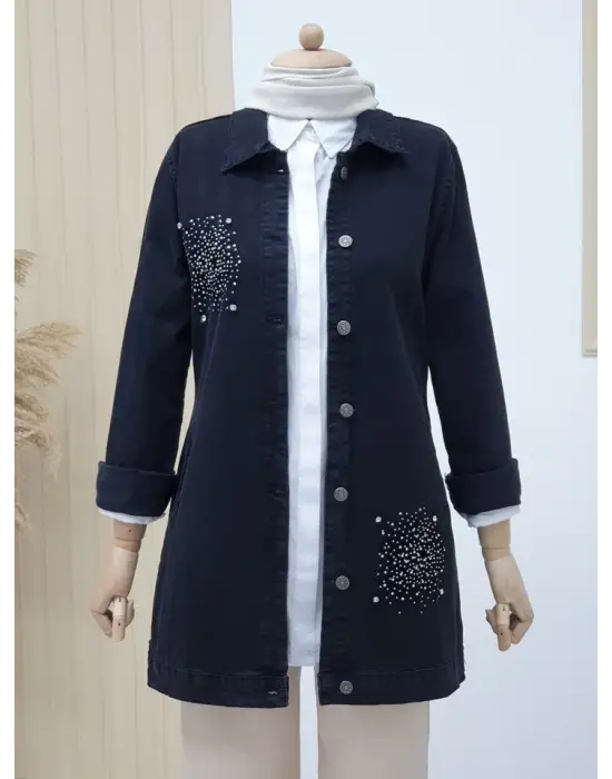 Omarı Siyah Kot Ceket Çift Cep Detayıyla Şıklığı Yakalayın