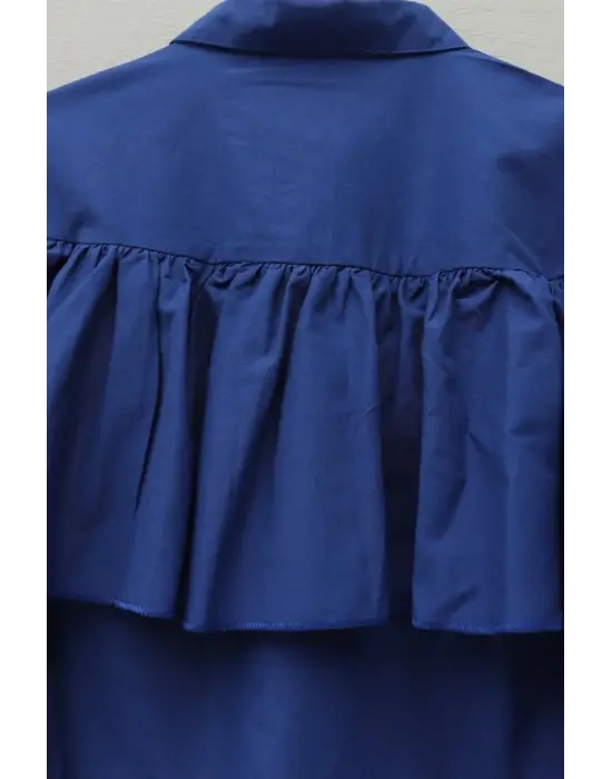 Önü Ve Omuzu Fırfır Detaylı Poplin Gömlek Bluz -Laci