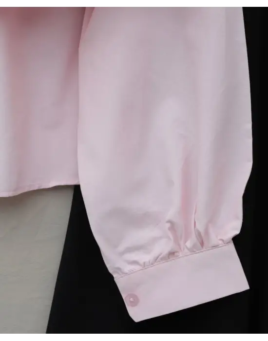 Önü Ve Omuzu Fırfır Detaylı Poplin Gömlek Bluz -Pembe